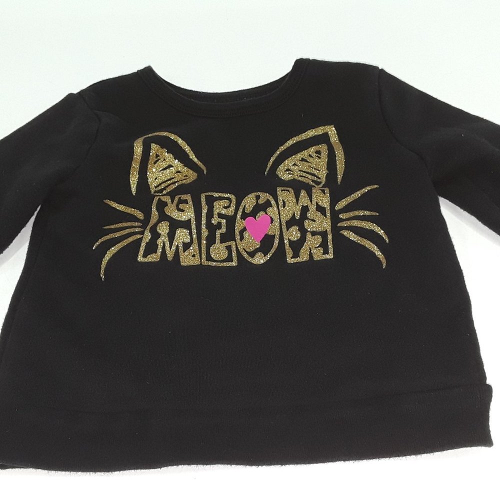 Black and gold Meow sweatshirt with cat graphic